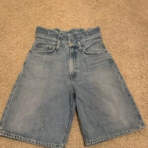 Agolde Blue long length High-Waisted denim shorts